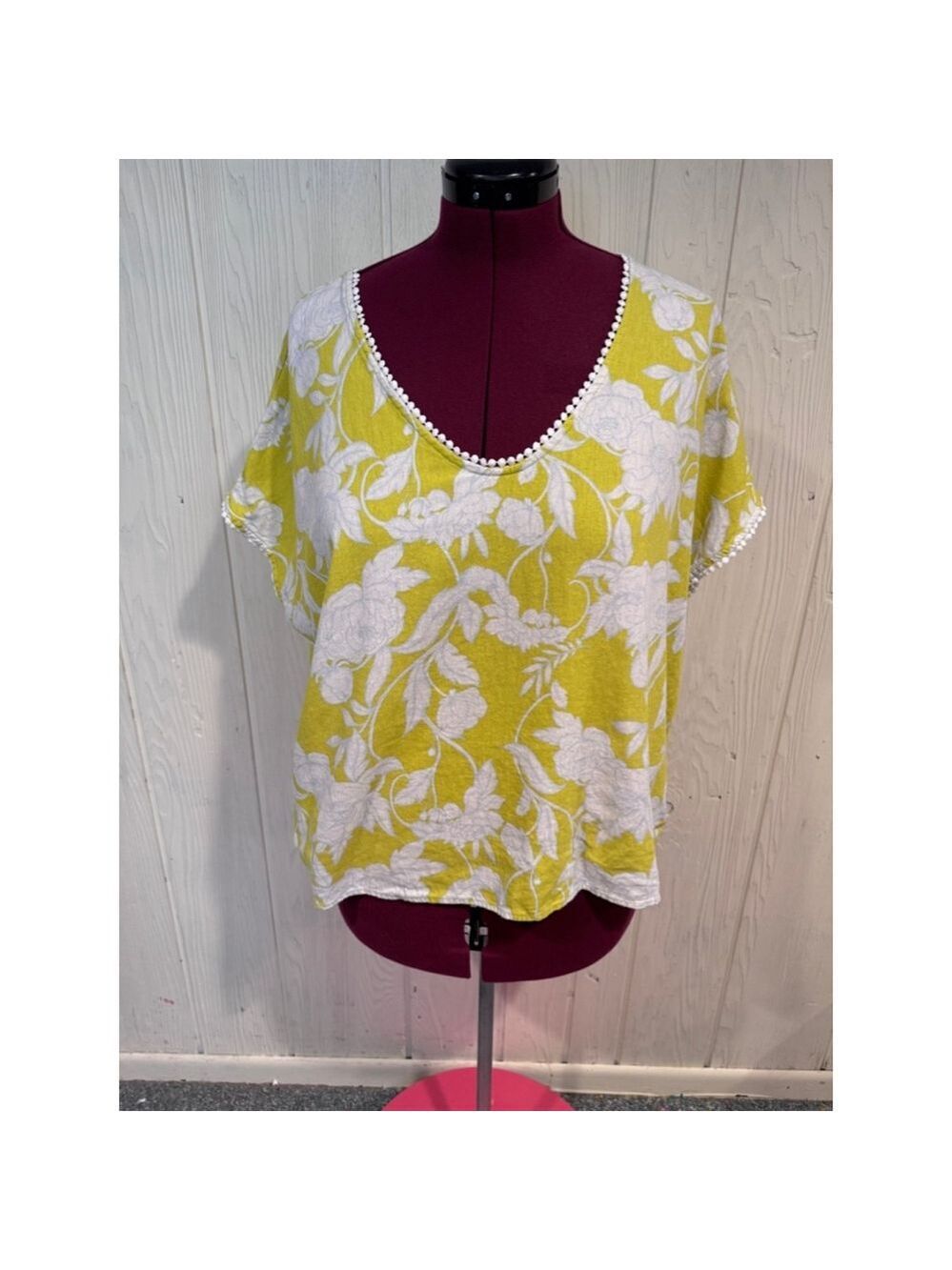 Marc New York Linen Blend Floral Top Yellow White XL - Picture 1 of 12